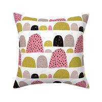 Dotted textured summer mole hills and abstract colorful mountains scallop pink mustard
