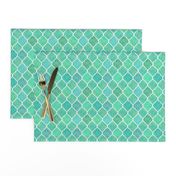 Turquoise &  White Marbled Quatrefoil