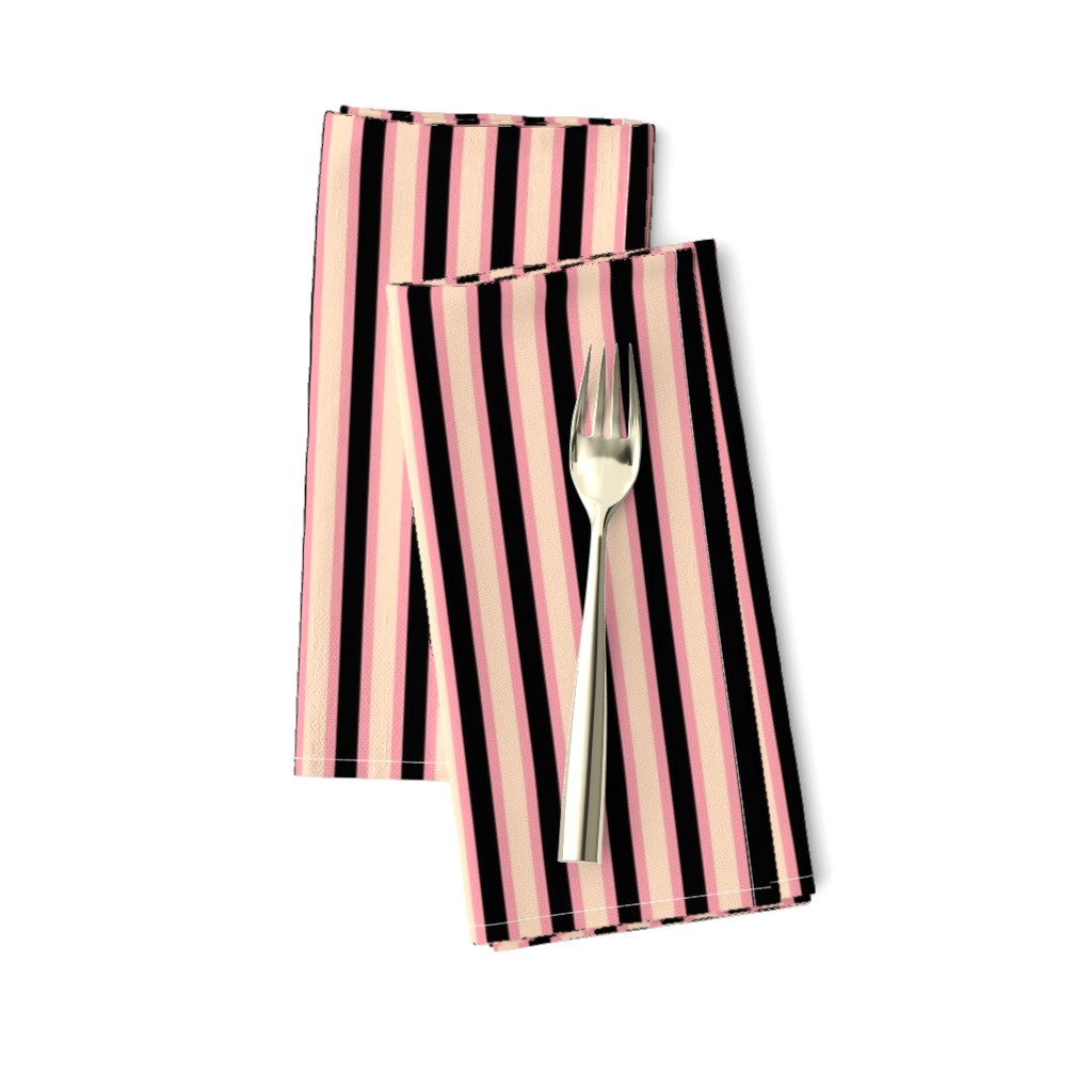 Sweet Shop Vertical Stripes (#6) - Narrow Carnation Pink Ribbons with Dawn Mist and Deep Black