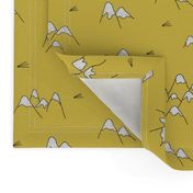 Japanese mount fuji woodland geometric nature asian prints mustard yellow