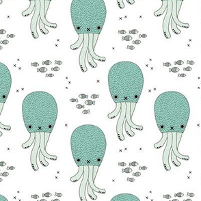 Magical under water world jelly fish octopus kids design gender neutral mint blue