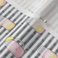 pink lemonade on grey stripes  - mason jar fabric