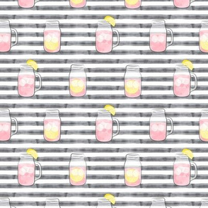 pink lemonade on grey stripes  - mason jar fabric