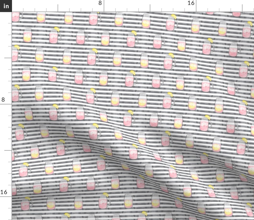 pink lemonade on grey stripes  - mason jar fabric