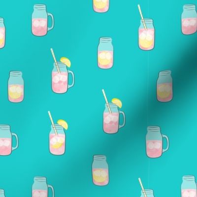 pink lemonade  w/ straws - summer time drinks - mason jar