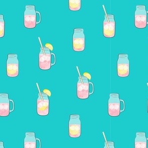 pink lemonade  w/ straws - summer time drinks - mason jar