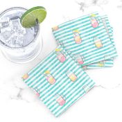 pink lemonade  w/ straws - summer time drinks on blue  stripes