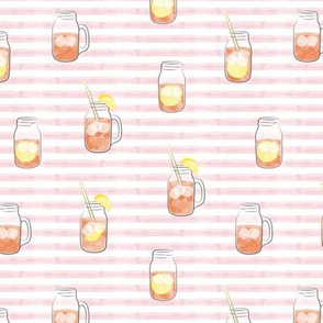 sweet tea w/ straws - summer time drinks on pink  stripes