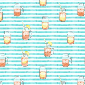 sweet tea w/ straws - summer time drinks on blue stripes
