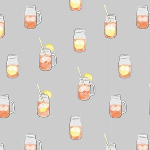 sweet tea w/ straws - summer time drinks on grey  - mason jar fabric