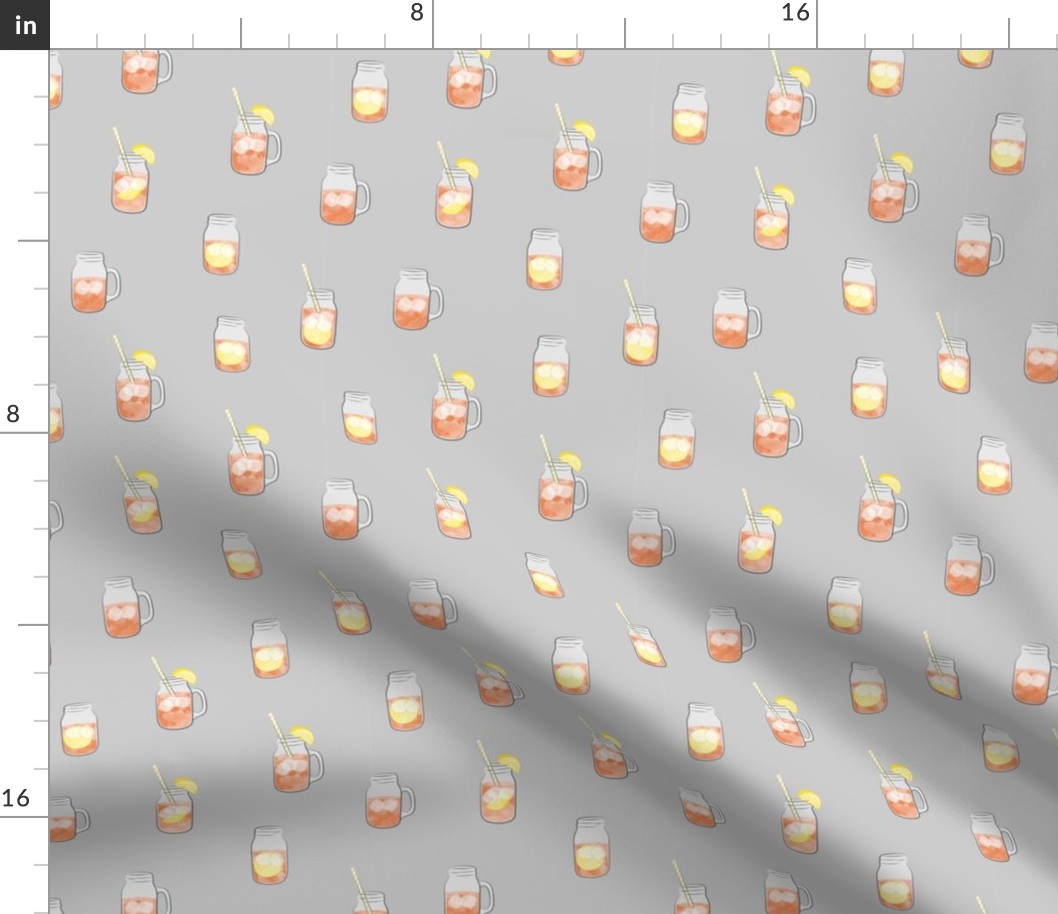 sweet tea w/ straws - summer time drinks on grey  - mason jar fabric