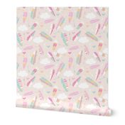 Geometric feathers pastel arrows and clouds illustration pattern girls