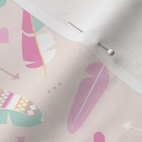 Geometric feathers pastel arrows and clouds illustration pattern girls