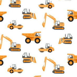 construction trucks - orange on white