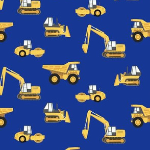 construction trucks - yellow on royal