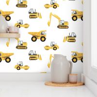 construction trucks - yellow on white