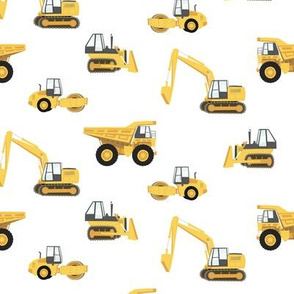 construction trucks - yellow on white