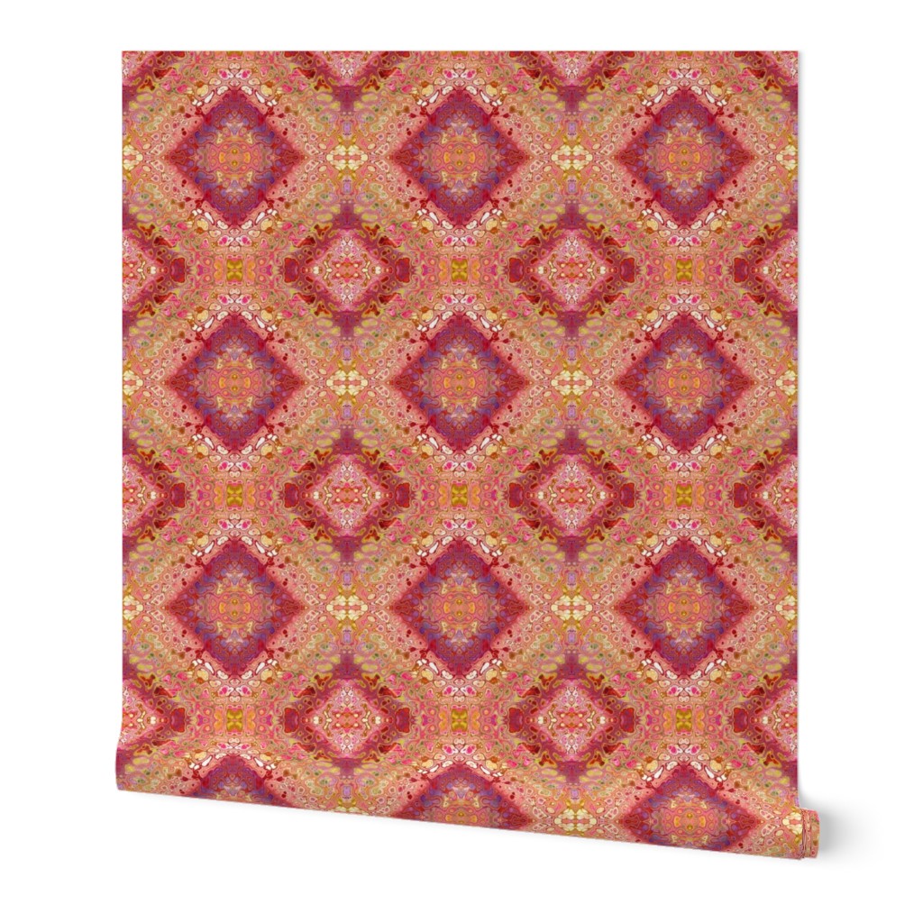 THE THOUSAND AND ONE NIGHTS persian damask tapestry CORAL BURGUNDY GREEN