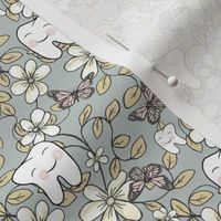 Posh Dental Floral in Fresh Contemporary Color palette / Blushing Teeth, Flowers, Butterflies on Grey SMALL  