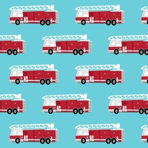 fire trucks - dark red on blue