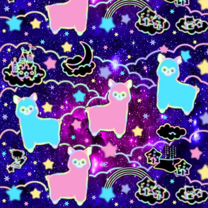 9 llamas alpacas stars rainbows clouds trees ponds lakes teddy bears shooting cats sky skies purple galaxy violet galaxies nebulae universe violet galaxies nebulae universe night cosmic cosmos planets supernova quasars kawaii japanese inspired moon castle