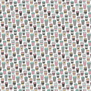 Coffee Latte Geometric Patterned Black & White Pink Mint Yellow on White Tiny Small