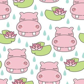 pink hippos-and-water-lilies