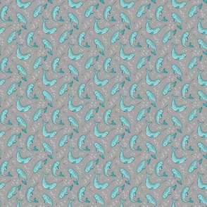  Narwhal  Aqua Blue on Grey Tiny Small