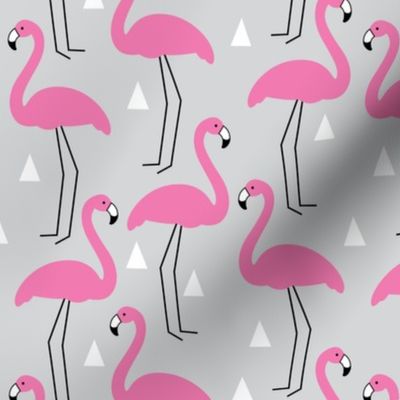 hot pink flamingos on grey