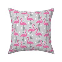 hot pink flamingos on grey