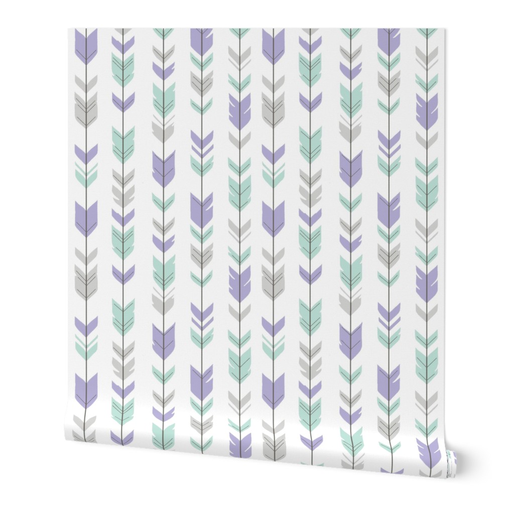 Arrow Feathers - mint, lilac, grey and white - purple nursery-