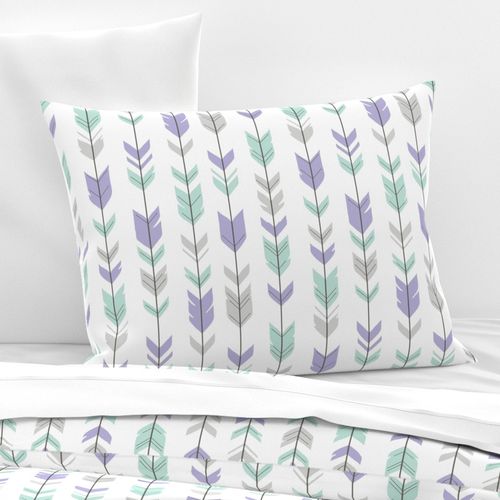 Arrow Feathers - mint, lilac, grey and white - purple nursery-