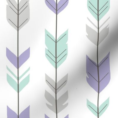 Arrow Feathers - mint, lilac, grey and white - purple nursery-