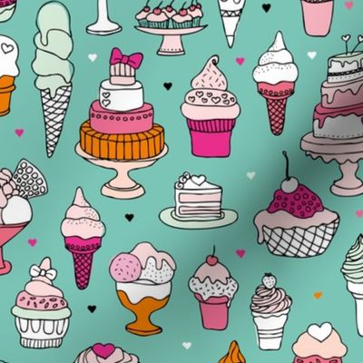 Happy birthday party cupcakes ice cream and summer cake love mint