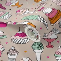 Happy birthday party cupcakes ice cream and summer cake love beige pink