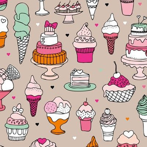 Happy birthday party cupcakes ice cream and summer cake love beige pink