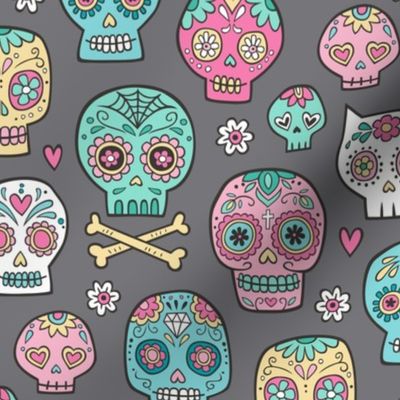 Sugar Skulls on Dark Grey