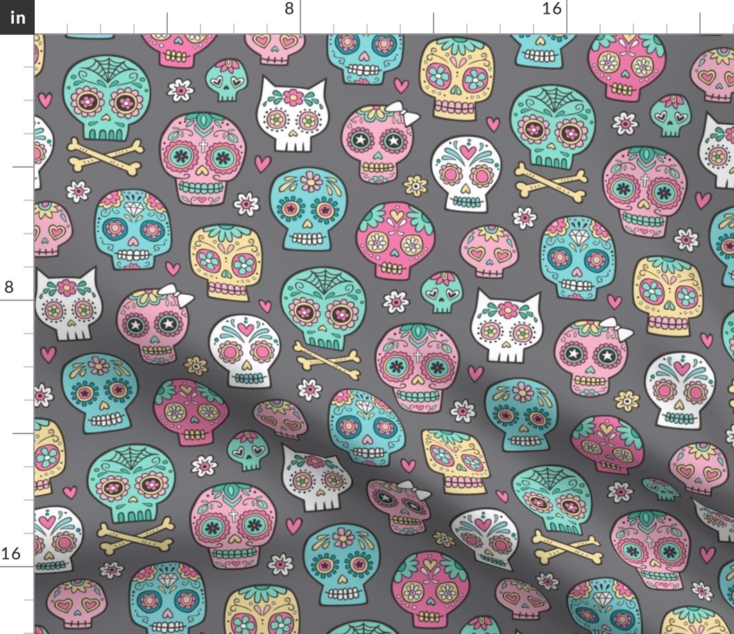 Sugar Skulls on Dark Grey