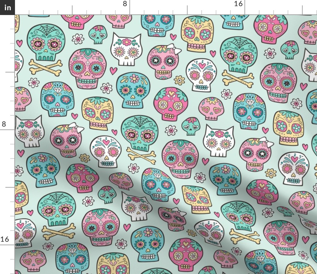 Sugar Skulls on Green Mint