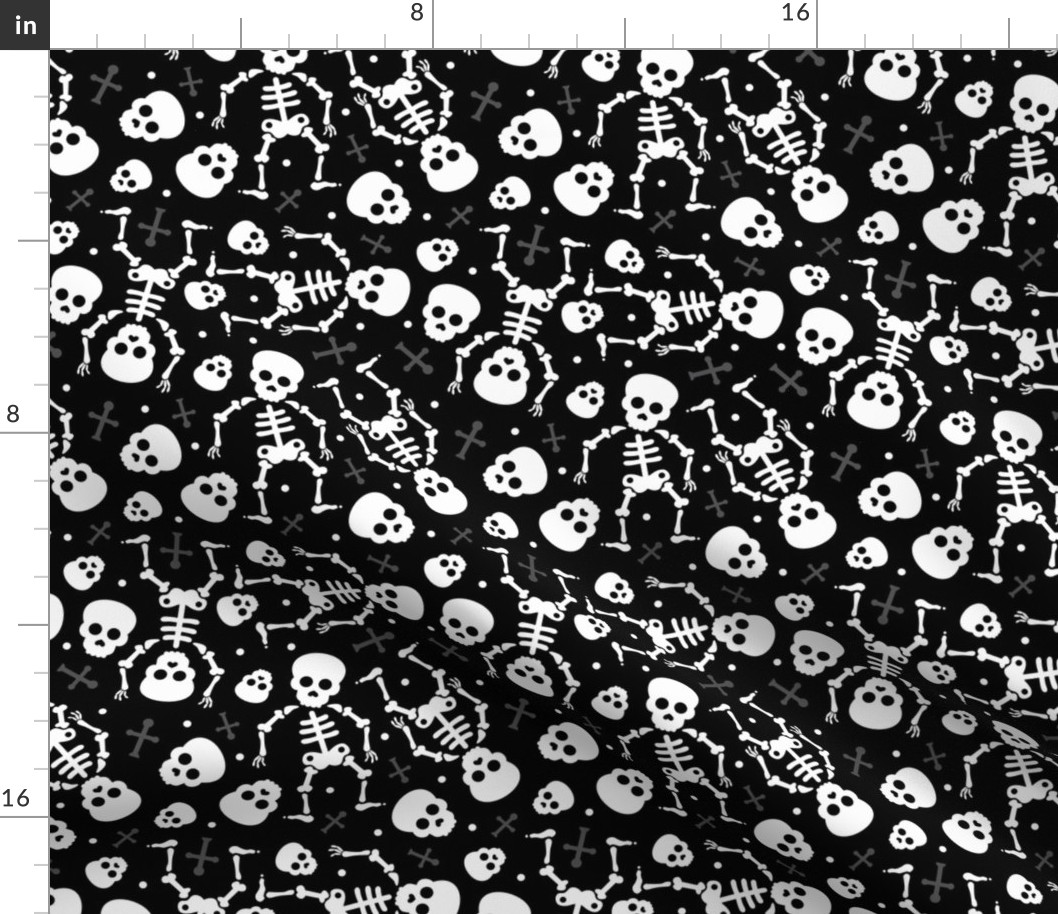 Cool skulls halloween skeleton and mexican dia de muerte kids print black and white