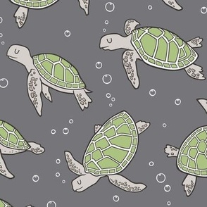 Sea Turtles Nautical Ocean Green on Dark Grey 