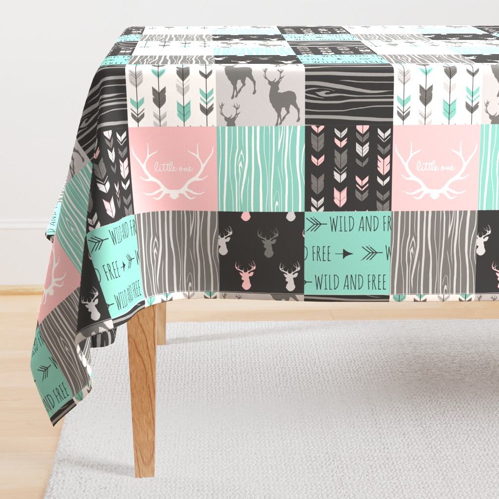 patchwork Deer- pink and light teal - rotated