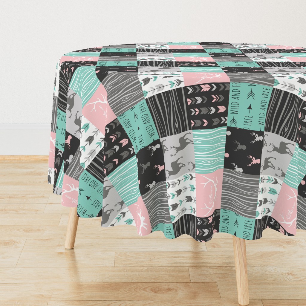 patchwork Deer- pink and light teal - rotated