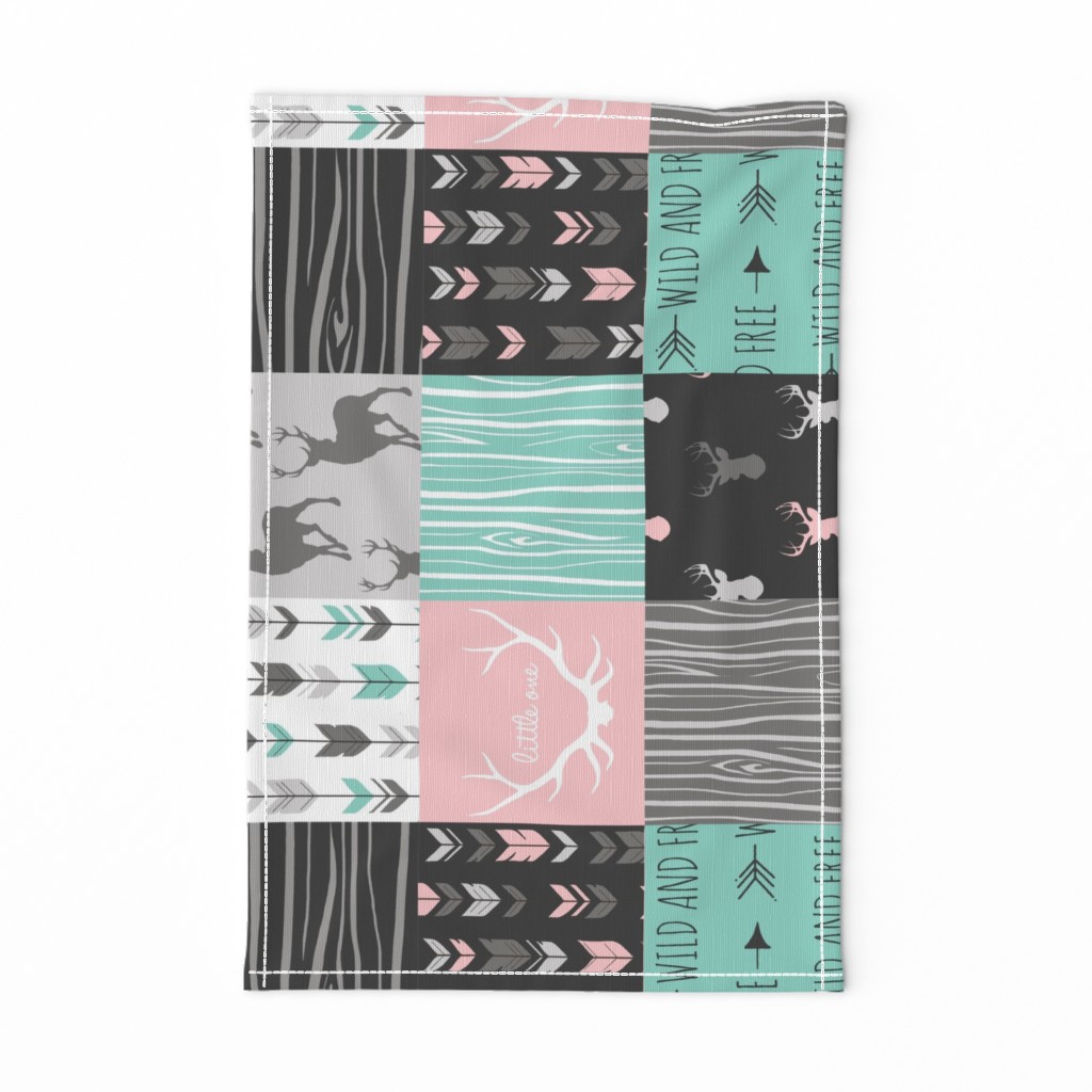 patchwork Deer- pink and light teal - rotated