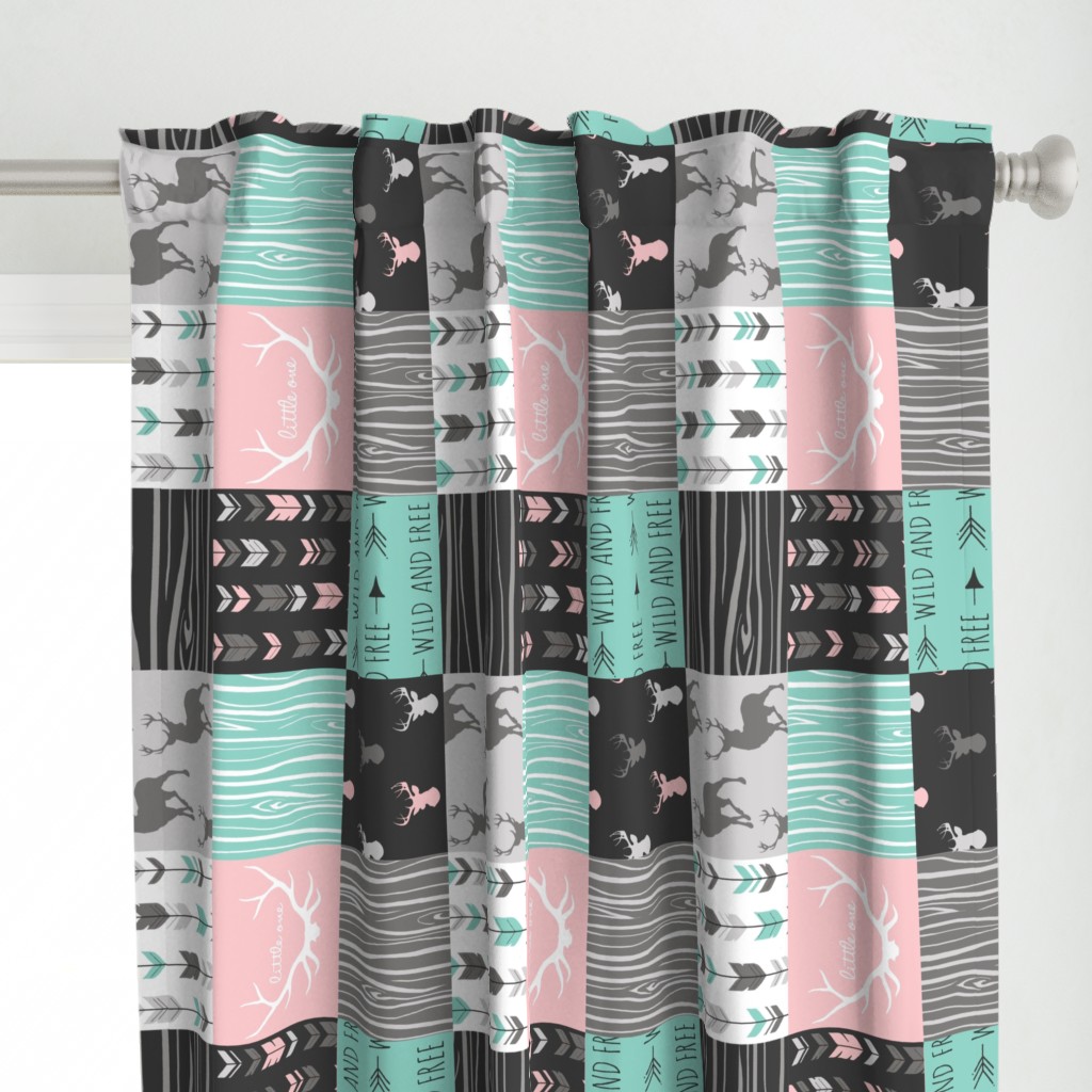 patchwork Deer- pink and light teal - rotated