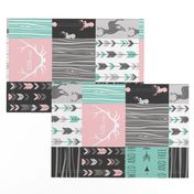 patchwork Deer- pink and light teal - rotated