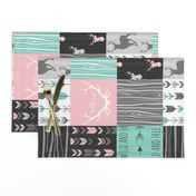 patchwork Deer- pink and light teal - rotated