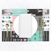 patchwork Deer- pink and light teal - rotated