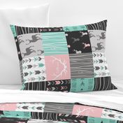 patchwork Deer- pink and light teal - rotated