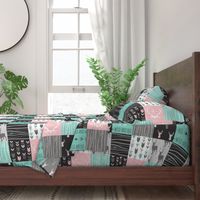 patchwork Deer- pink and light teal - rotated